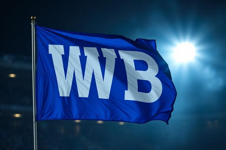 WB flag waving under stadium lights