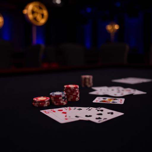 Poker chips and cards on a casino table