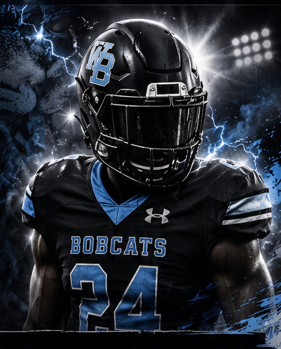 West Broward Bobcats football player under stadium lights